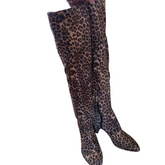 Marc Fisher (NWOT) Lully Leopard Over The Knee Block Heel Side Zip Boot sz 8 - Picture 1 of 13
